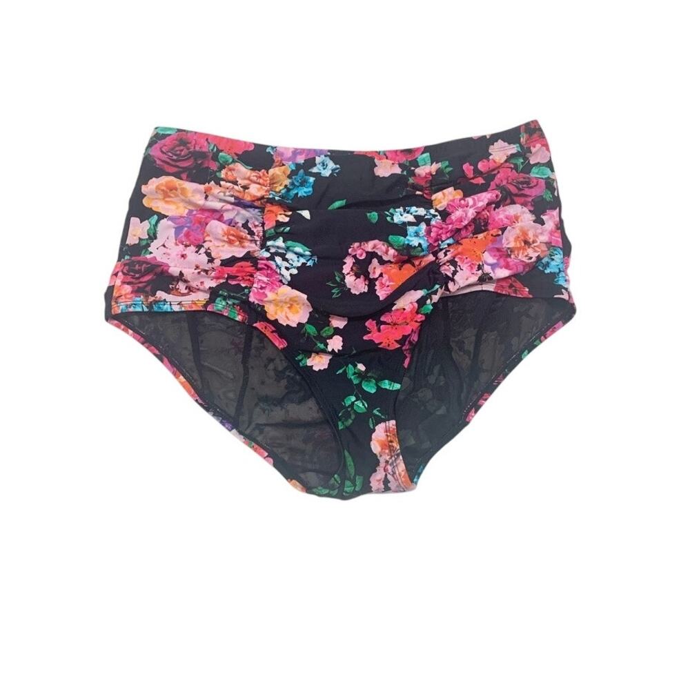 Torrid 2 floral ruched high waist retro pin up swim bikini bottom SW 3369